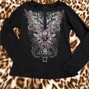 Black Graphic Long-Sleeve Thermal Shirt
